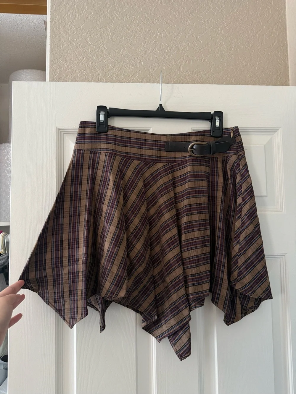BNWT Zara Brown Plaid Asymmetrical Fairy Hem Mini Skirt